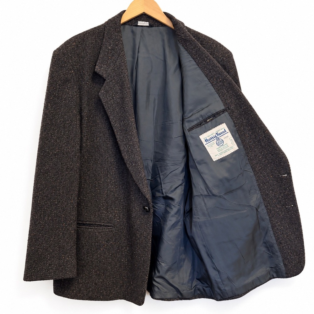 Harris Tweed Moores Mens 50 Reg Wool Blazer Sport Coat Gray Hand Woven Vintage